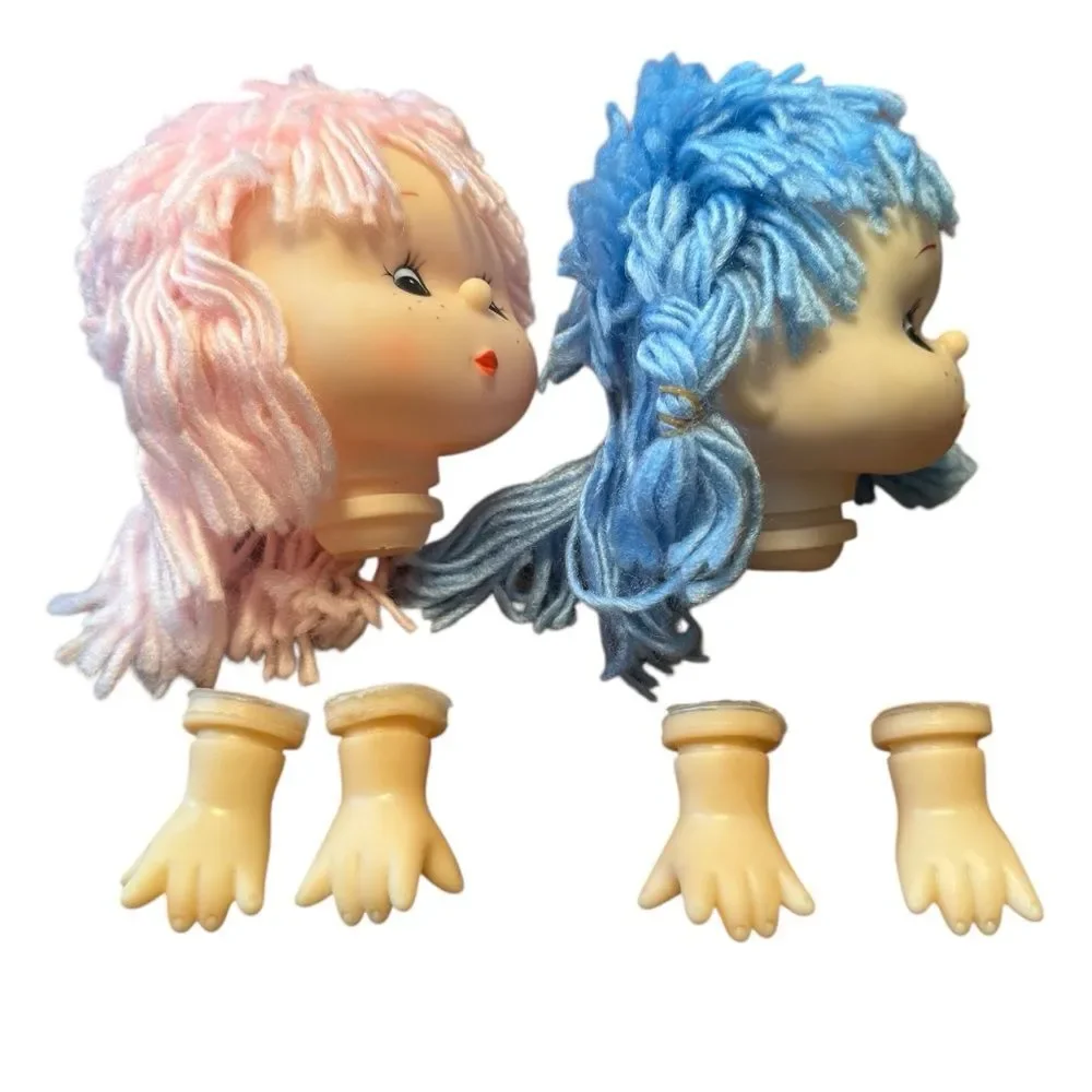 Vintage Mitzy Yarn Hair Freckled Doll Heads and Hands Set of Two New Old Stock